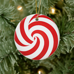 Festive Red and White Peppermint Christmas Ceramic Tree Decoration