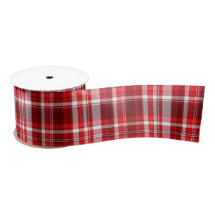 Festive Red and White Plaid Satin Ribbon