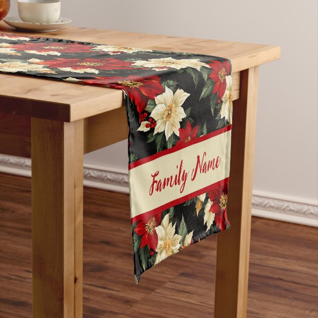 Festive Red and White Poinsettia  Short Table Runner (In Situ)