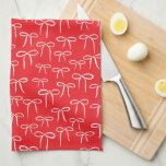 Festive Red and White Simple Bow Doodle Pattern Tea Towel<br><div class="desc">A cute and festive pattern of white hand-drawn bow doodles decorates this red,  absorbent and functional waffle knit kitchen towel giving the heart of your home a little touch of happy femininity. This trending motif is everywhere,  don't miss out on adding it to your life.</div>