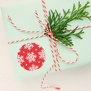 Festive Red and White Snowflake Pattern Holiday Classic Round Sticker