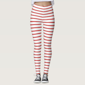 Festive Red and White Striped Leggings