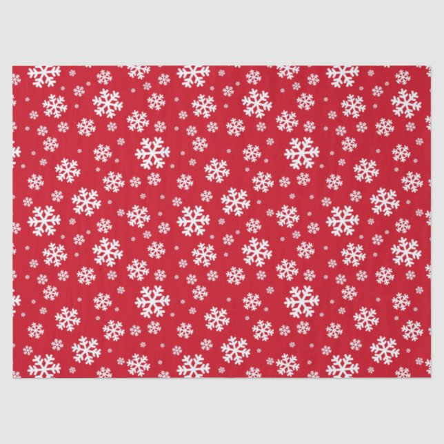 Festive Red and White Winter Snowflakes Pattern Tissue Paper (Front)