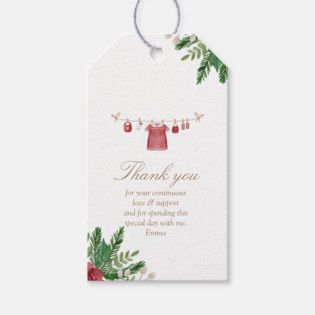 Festive Red Baby Shower Favour Tag (Rectangle) (Front)