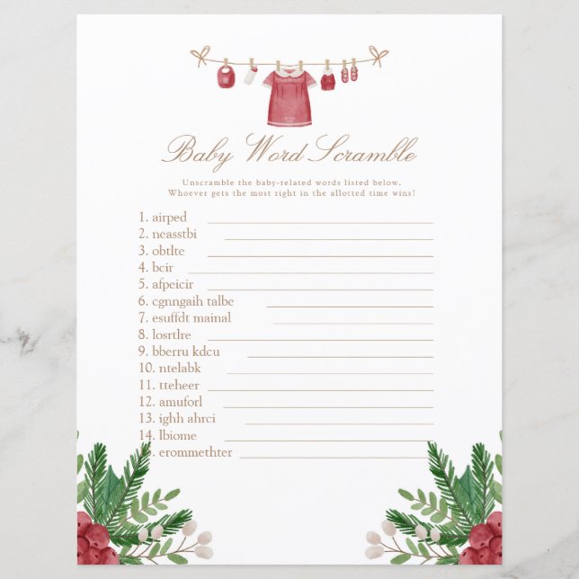 Festive Red Baby Shower Game (Front)