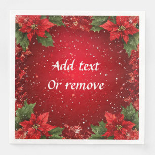 Festive Red Background Adorned with Poinsettias Napkin