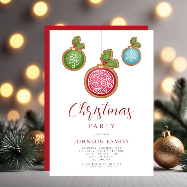 Festive Red Baubles Christmas Party Invitation (Festive Red Baubles Christmas Party Invitation)