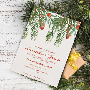 Festive Red Berries Christmas wedding Invitation