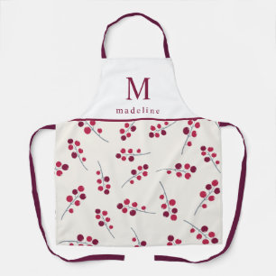 Festive Red Berries Monogram  All-Over Print Apron