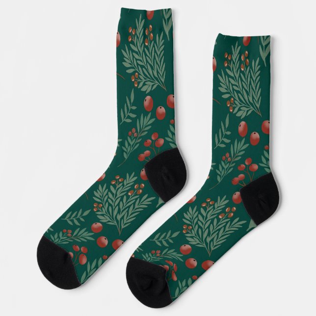 Festive Red Berry Christmas Socks (Left)