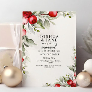 Festive Red Berry Greenery Engagement Party Invitation