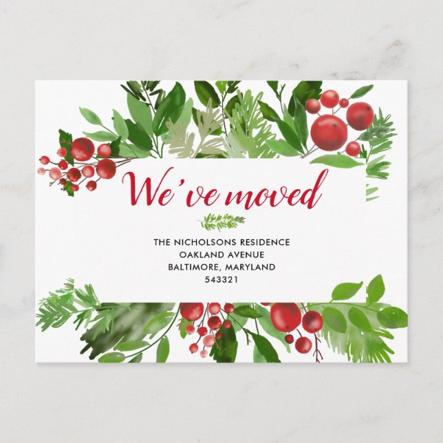Festive Red Berry New Home | We Have Moved Announcement Postcard (Front)