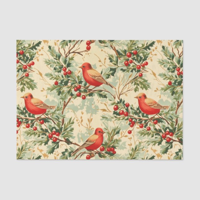 Festive Red Birds Tissue Paper (Front)