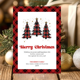 Festive Red Black Tartan Holiday Greeting Card