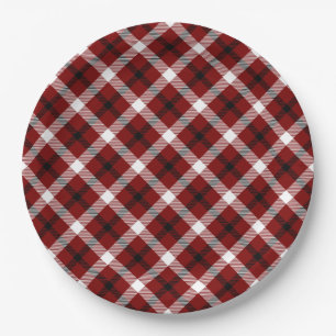 Festive Red, Black & White Christmas Plaid Paper Plate