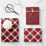 Festive Red, Black & White Christmas Plaid Wrapping Paper Sheet<br><div class="desc">Three variations of traditional colourful Christmas plaid featuring wide and narrow bands of red,  black and white in diagonal plaid pattern.</div>