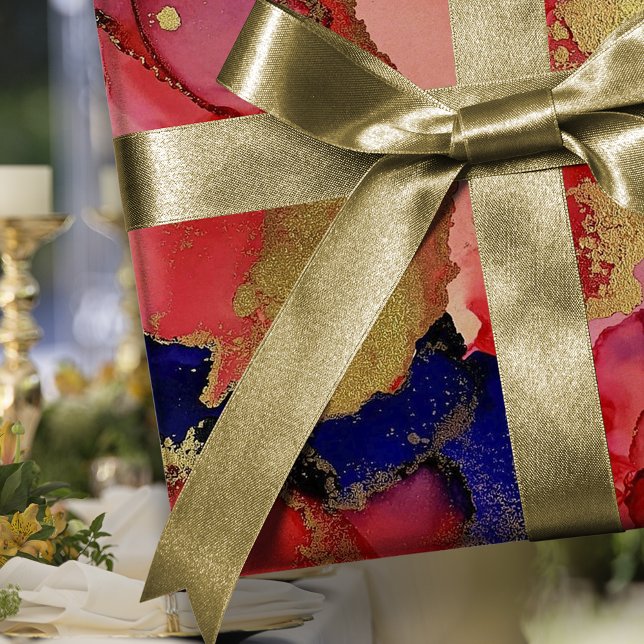 Festive Red Blue Gold  Wrapping Paper (Festive Red Blue Gold Wrapping Paper)