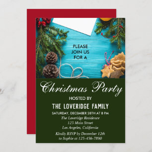 Festive Red, Blue & Green Country Christmas Party Invitation