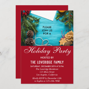 Festive Red & Blue Holiday Country Christmas Party Invitation