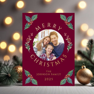 Festive Red Botanical Photo Christmas Foil