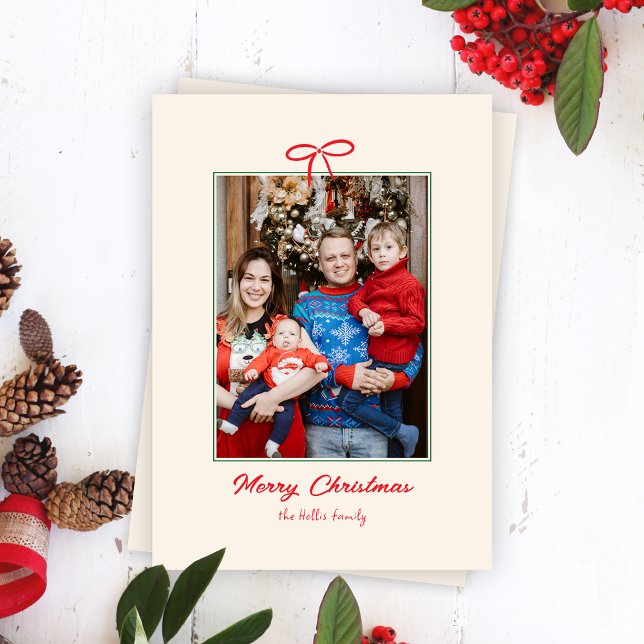 Festive Red Bow Christmas Holiday Photo  Card (Creator Uploaded)