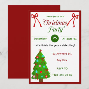 Festive Red Bow Christmas Party Invitation Card