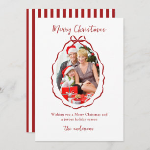 Festive Red Bow Frame Photo Christmas Holiday Card