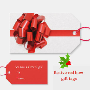 Festive Red Bow on White "Season's Greetings" Gift Tags