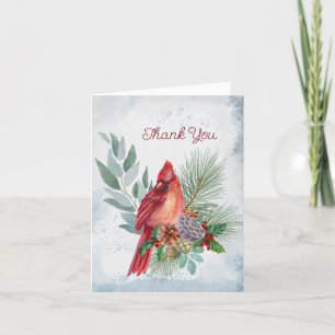 Festive Red Cardinal Floral Thank You Card
