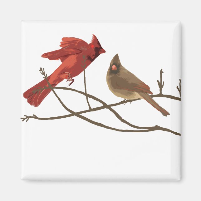 Festive Red Cardinals Magnet (Front)
