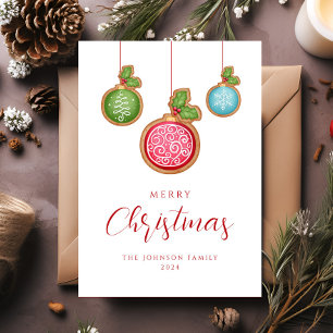 Festive Red Christmas Baubles Holiday Card