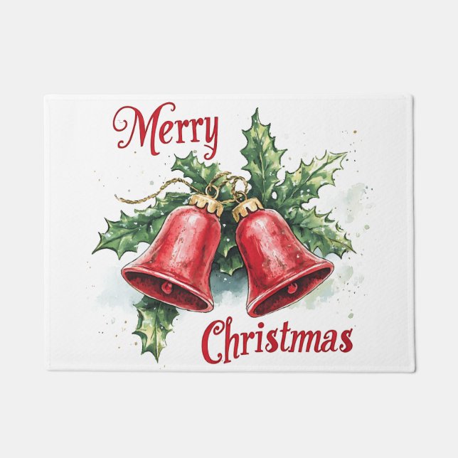 Festive Red Christmas Bells Doormat (Front)
