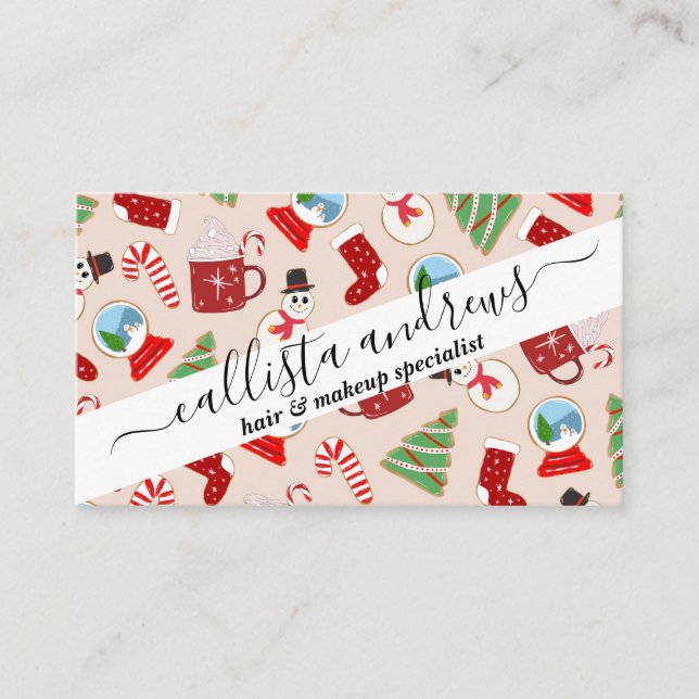 Festive Red Christmas Cookie Illustration Pattern Business Card (Front)