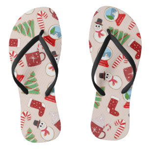 Festive Red Christmas Cookie Illustration Pattern Jandals