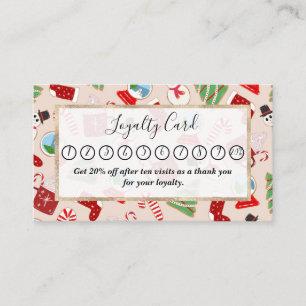 Festive Red Christmas Cookie Illustration Pattern Loyalty Card