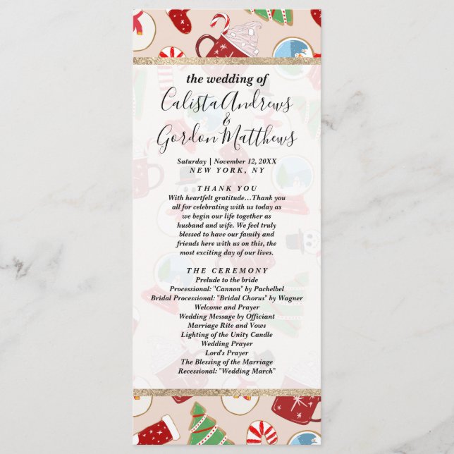 Festive Red Christmas Cookie Illustration Pattern Programme (Front)