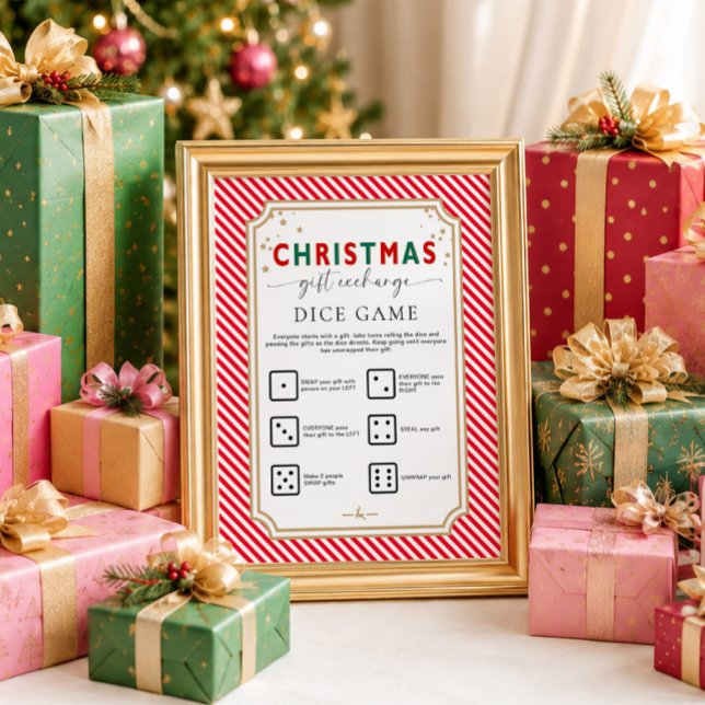 Festive Red Christmas Gift Exchange Dice Game Sign (Creator Uploaded)