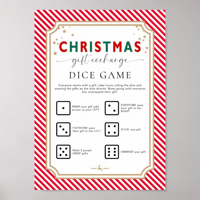 Festive Red Christmas Gift Exchange Dice Game Sign (Front)