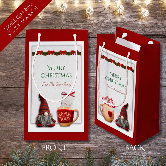 Festive Red Christmas Gnome Small Gift Bag (Festive Red and White Christmas Gnome Small Gift Bag)