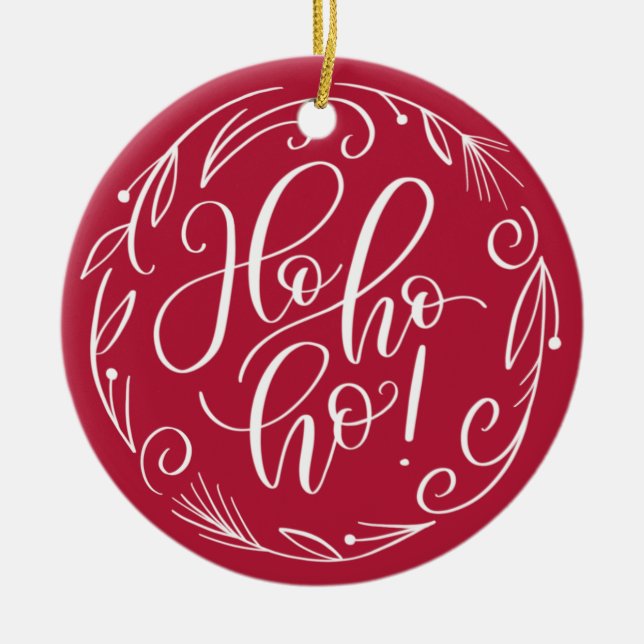Festive Red Christmas Holiday Ceramic Ornament (Front)
