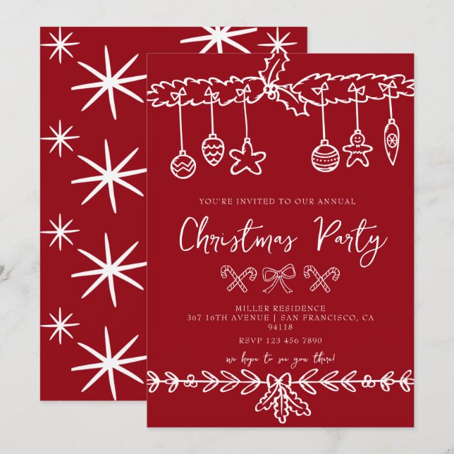 Festive Red Christmas Party Invitation (Front/Back)