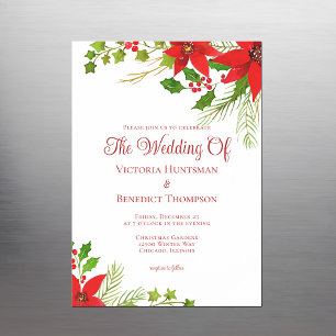 Festive Red Christmas Poinsettia Floral Wedding Magnetic Invitation