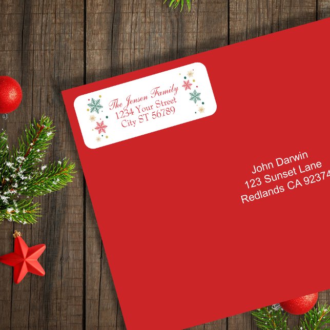 Festive Red Christmas Snowflakes Return Address (Creator Uploaded)