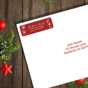 Festive Red Christmas Snowflakes Return Address