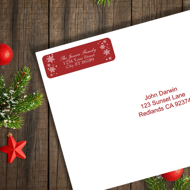 Festive Red Christmas Snowflakes Return Address (Creator Uploaded)