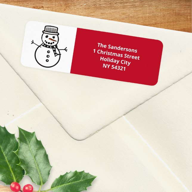 Festive Red Christmas Snowman (A Christmas return address label with jolly snowman picture and red panel for your address)