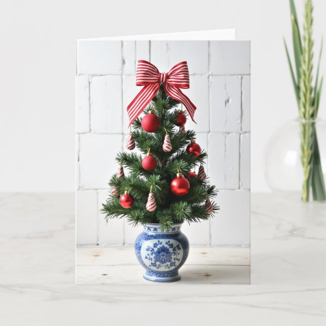 Festive Red Christmas Tree Card (Front)