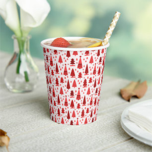 Festive Red Christmas Tree Forest Cute Pattern Paper Cups