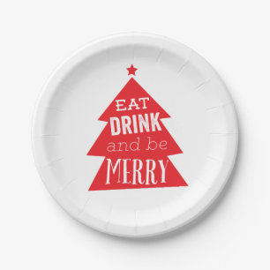 Festive Red Christmas Tree Party Paper Plate