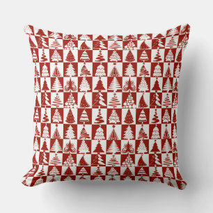 Festive Red Christmas Tree Pattern  Cushion